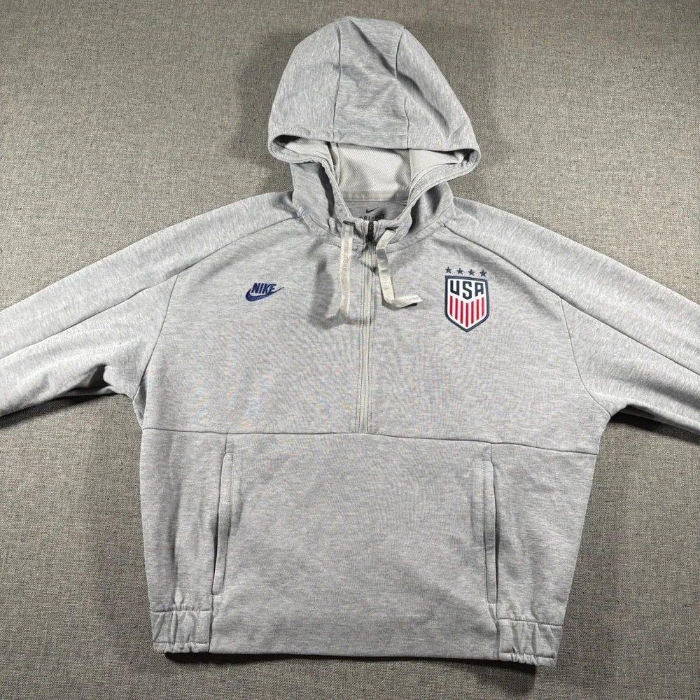 Nike Soccer Hoodie Womens S Gray USWNT 4-Star Dri-FIT Cropped Quarter-Zip